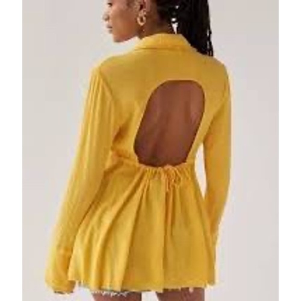 NWT‎ Urban Outfitters Yellow Open Back Button Down High Low Peplum Top Medium - Picture 3 of 11